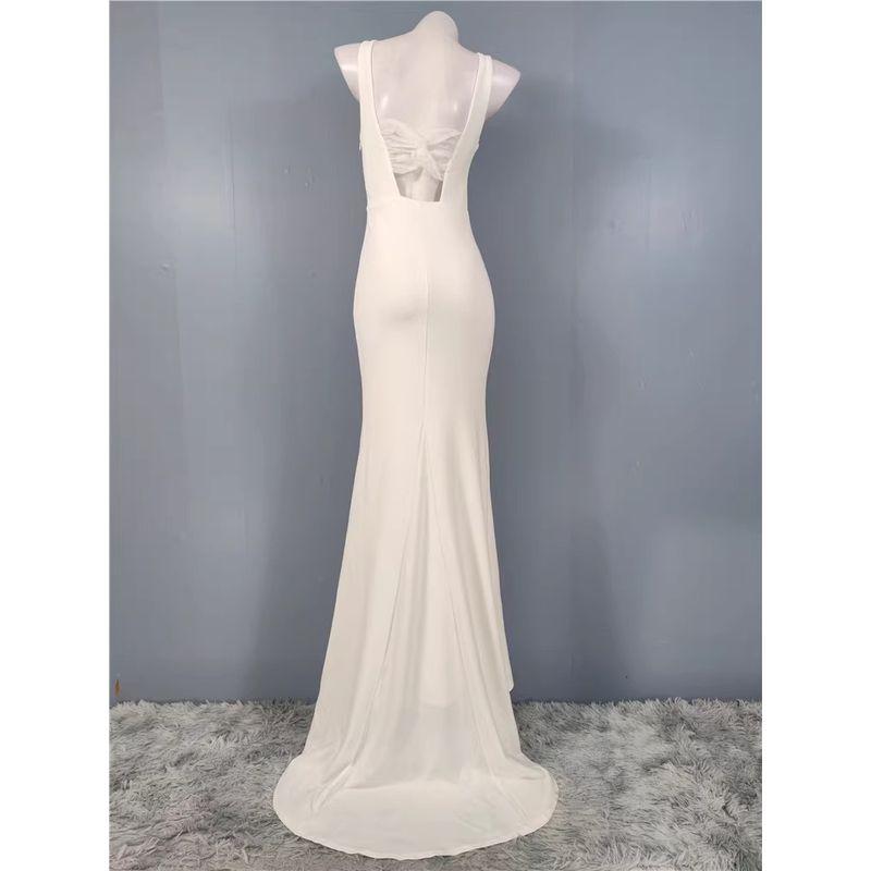 Foreign Trade Order Lu's Twist Simple Backless Sheath Fishtail White Light Wedding Dress Guest Dresses Cocktail Party Jumpsuit Long Dress Women