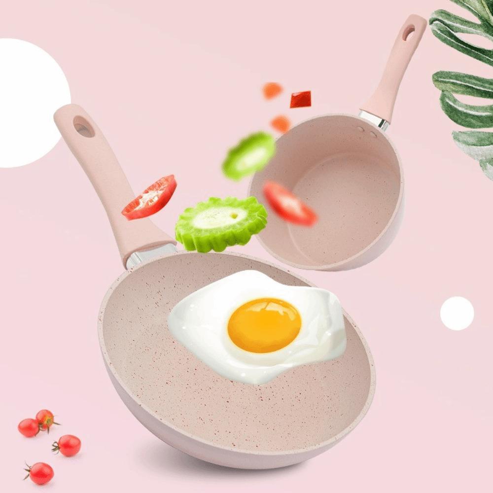 Non Stick Frying Pan Wok Silicone Handle 14cm Baby Food Pan Marble Coated Kitchen Cookware Mini Cooking Pot Skillet Gas Stove