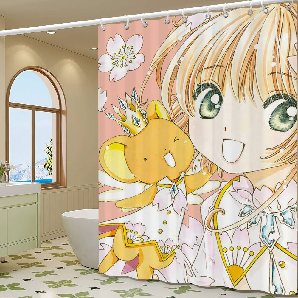 Anime Cardcaptor Sakura Duschdraperi Sommar Strand Badrum Dekorativt Duschdraperi, Vattentätt