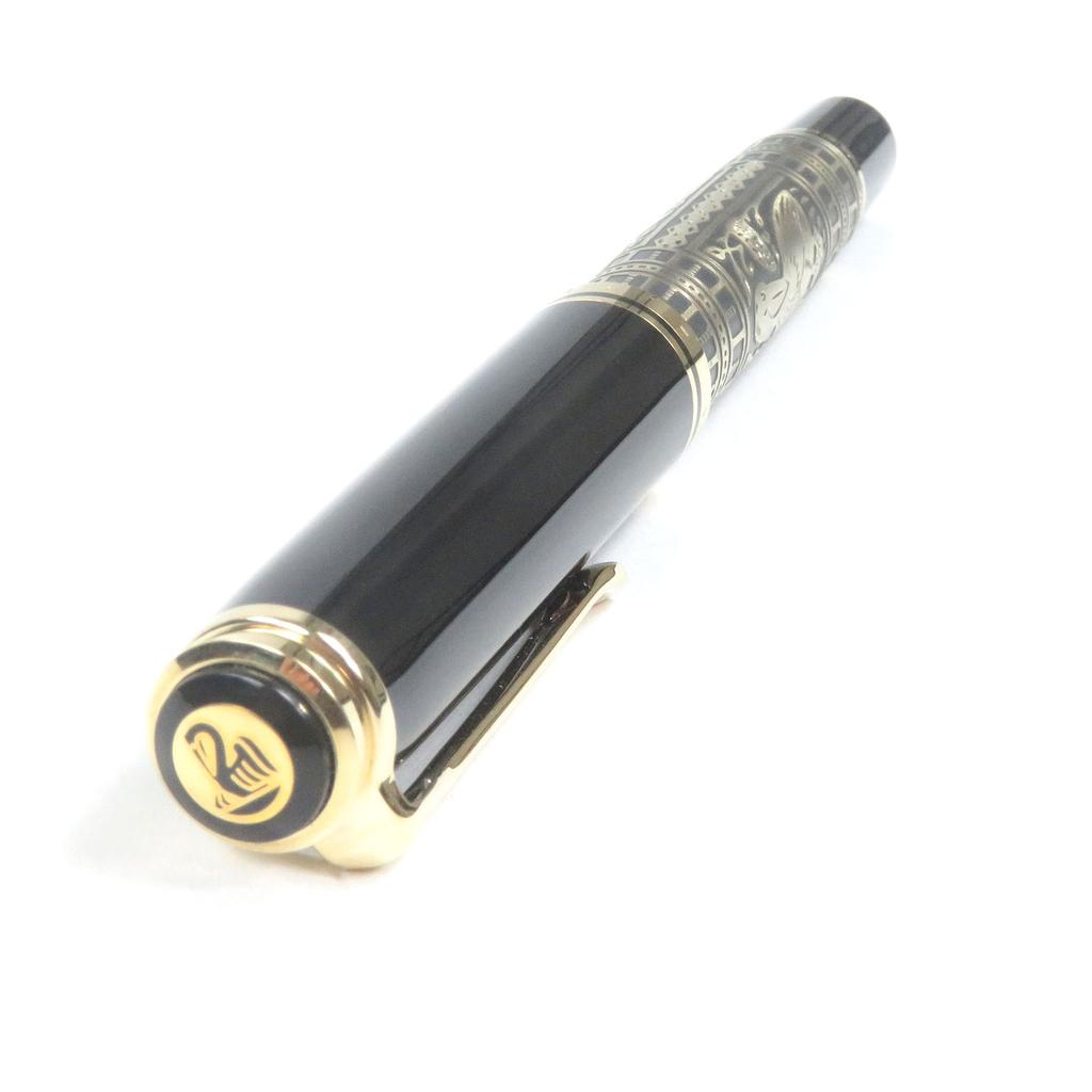 Excellent PERIKAN Fountain Pen Souvern Big Toledo Cap Type Black Gold 18K Used