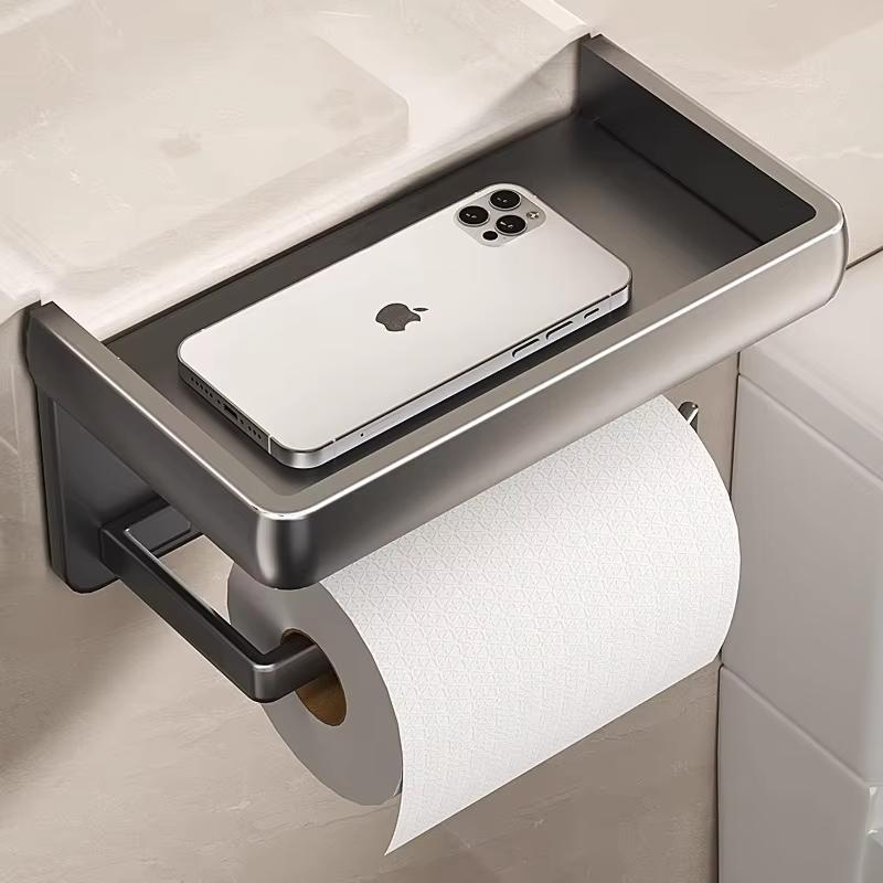 Aluminum Alloy Wall Mount Toilet Paper Holder WC Storage Organizer Roll Paper Phone Shelf Bathroom Accessories