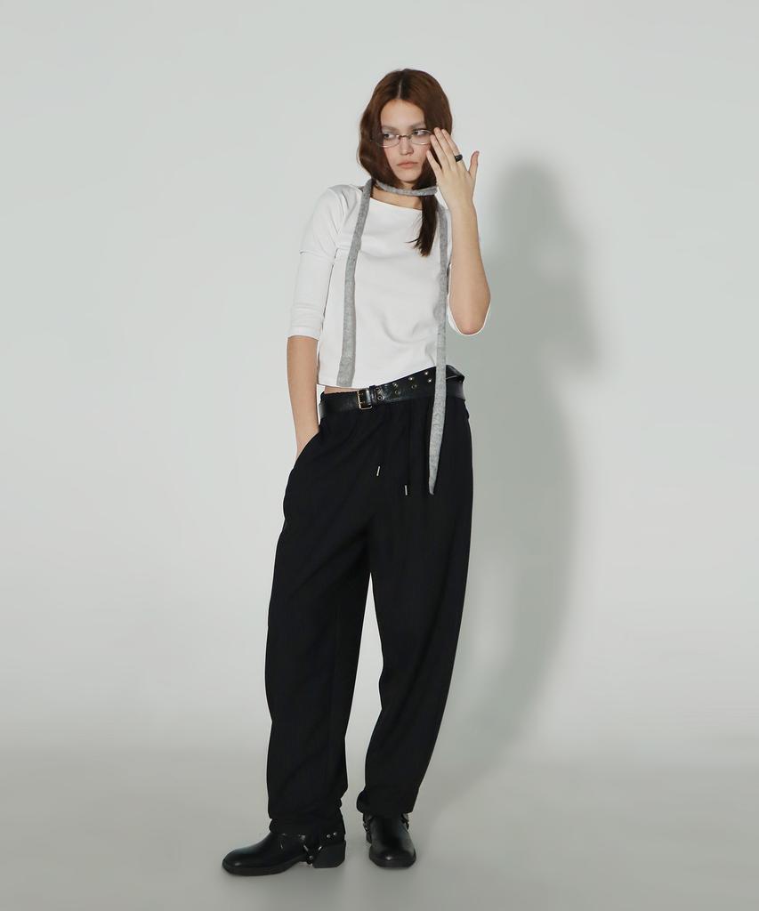CHICKS Curved Stripe Balloon Banding Slacks Black