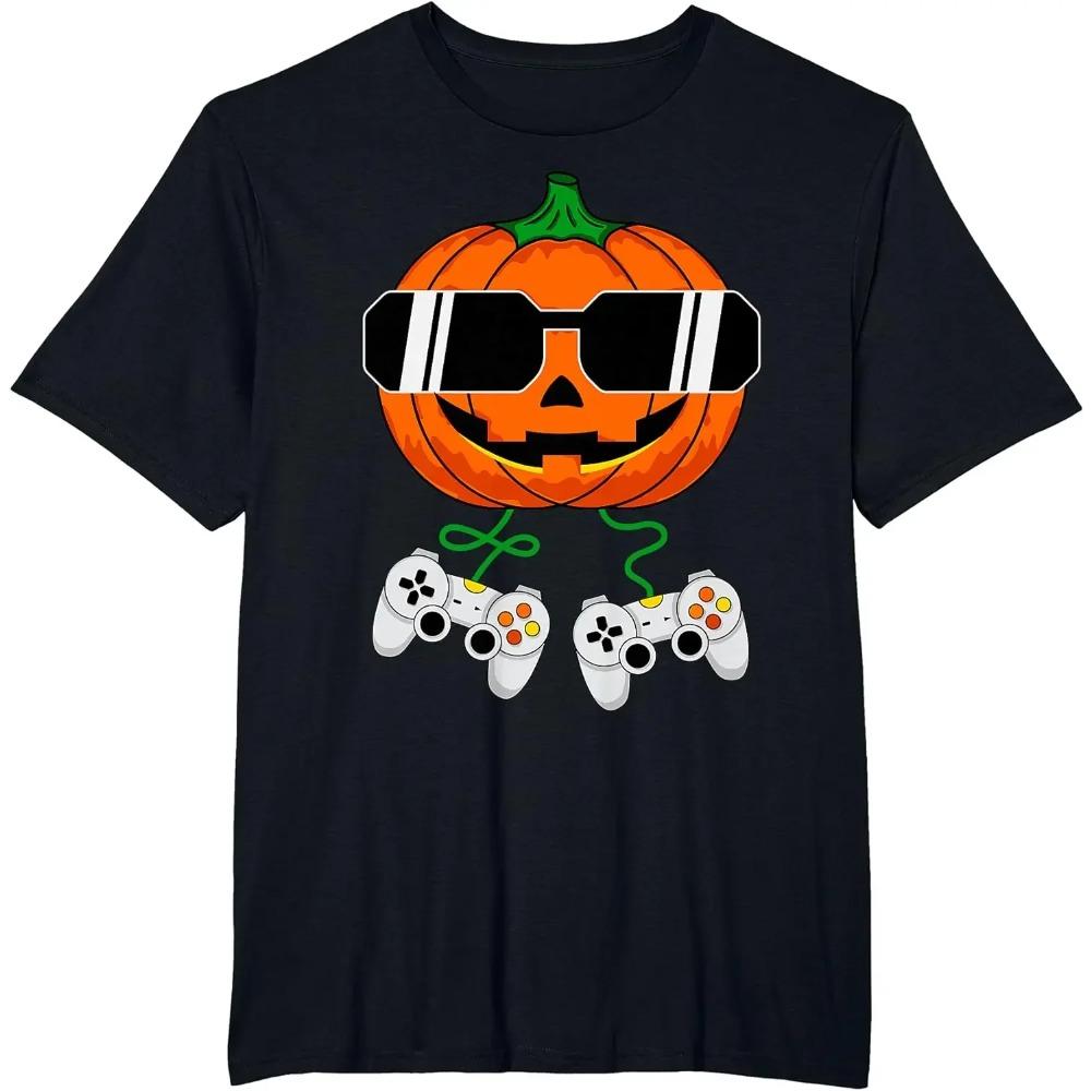 Pumpkin Halloween Shirts for Men Women Jack O Lantern Face T-Shirt Funny Cartoon TShirt ONeck Casual Unisex Black White