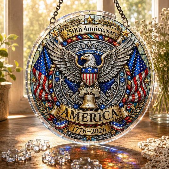 Acrylic Jigsaw Puzzle Suncatcher US 250th Anniversary DIY Sun Catcher Kit Stained Glass Style