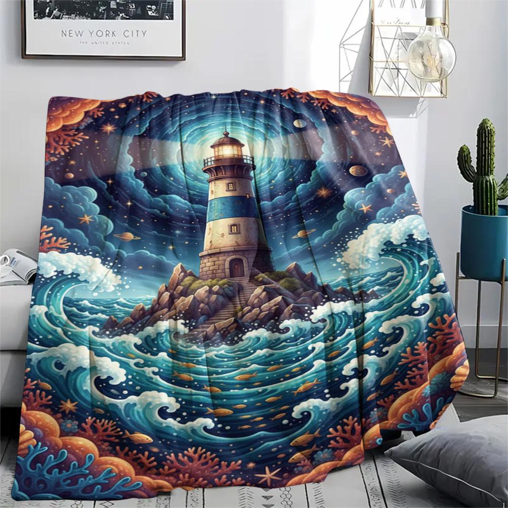 Colorful Starry Sky Sailing Print Flannel Blanket,High quality Comfortable for All Seasons,Home Decor,Warmth and Comfort,Perfect for Christmas Gifts