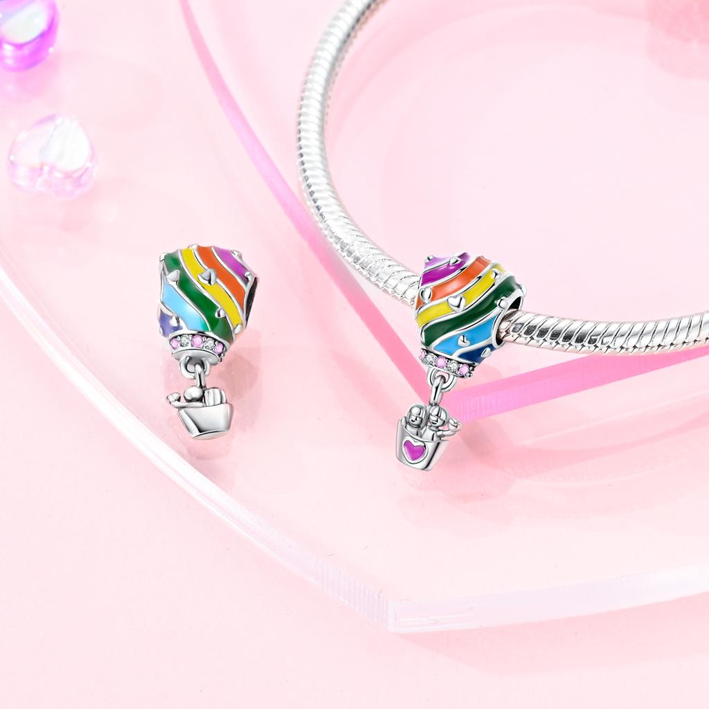 Copper Plated Charms Beads Heart Shape Balloon Carnation Pendant For Woman Fit Original Bracelet Jewelry Making