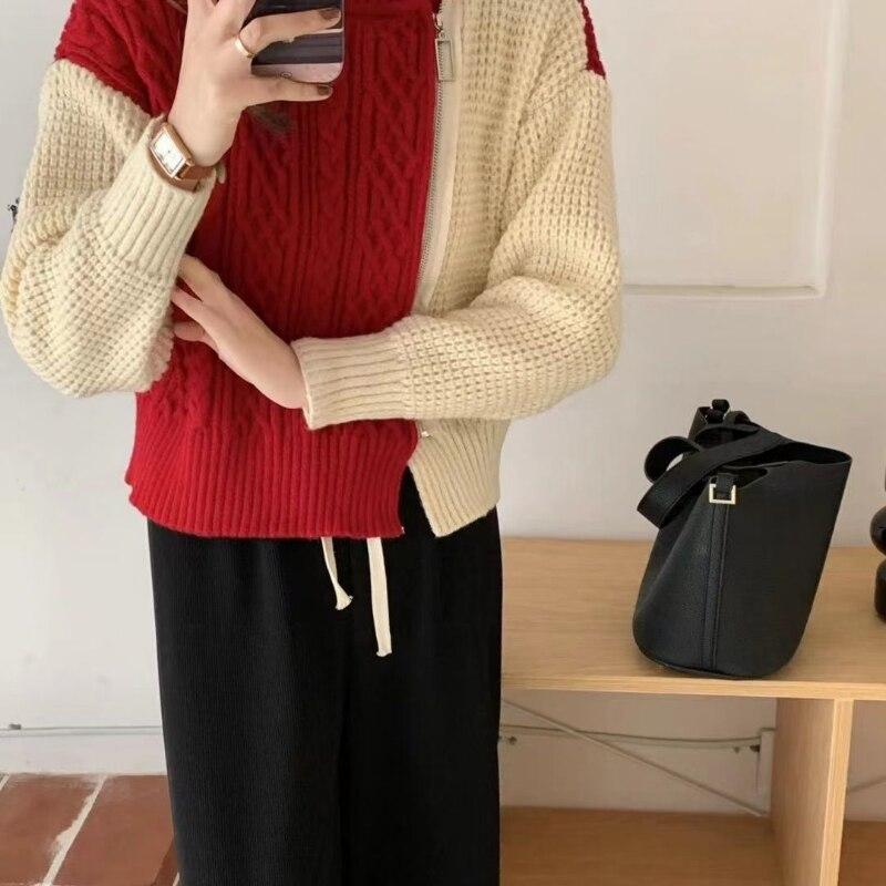 

Кардиган, женский свитер 2022, винтажный свитер в тон, женское пальто, свободный свитер с длинными рукавами и круглым вырезом, женский топ One Size красный