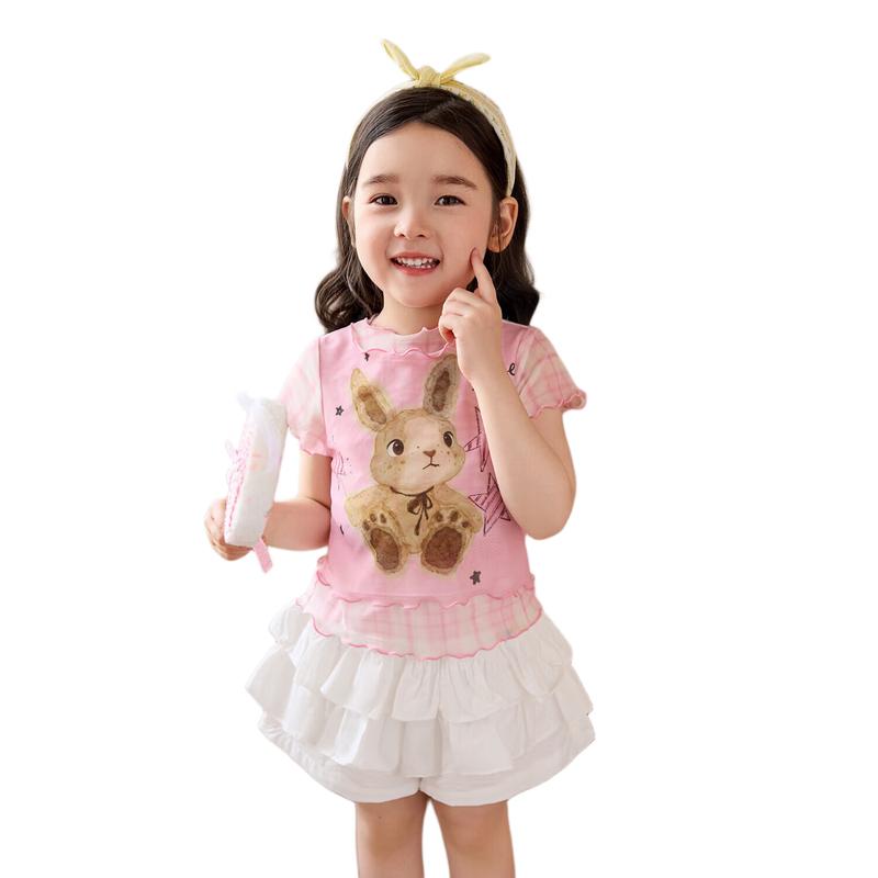 LUSON Girls' Cartoon Mesh Short-Sleeve T-Shirt