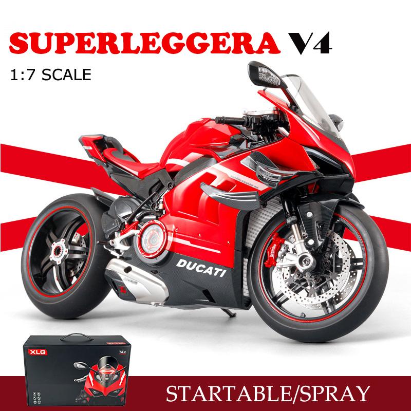 Diecast Spray 1/7 Ducati Superleggera V4 Super Motorcycle Model Collection Miniature Voiture Ornament Boyfriend Gift Toy Vehicle