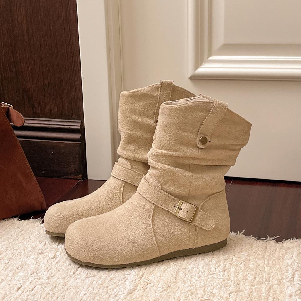 Retro stacking boots women's 2025 autumn and winter new Korean fashion round head Martin short boots matte flat bottom short boots