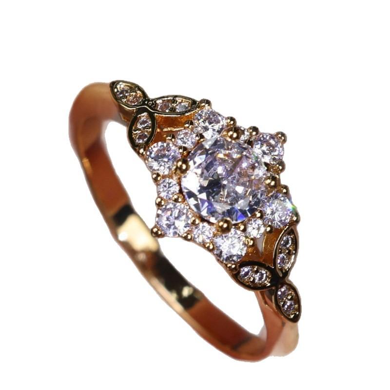 Wish full diamond zircon flower leaf ring simple niche light luxury ring