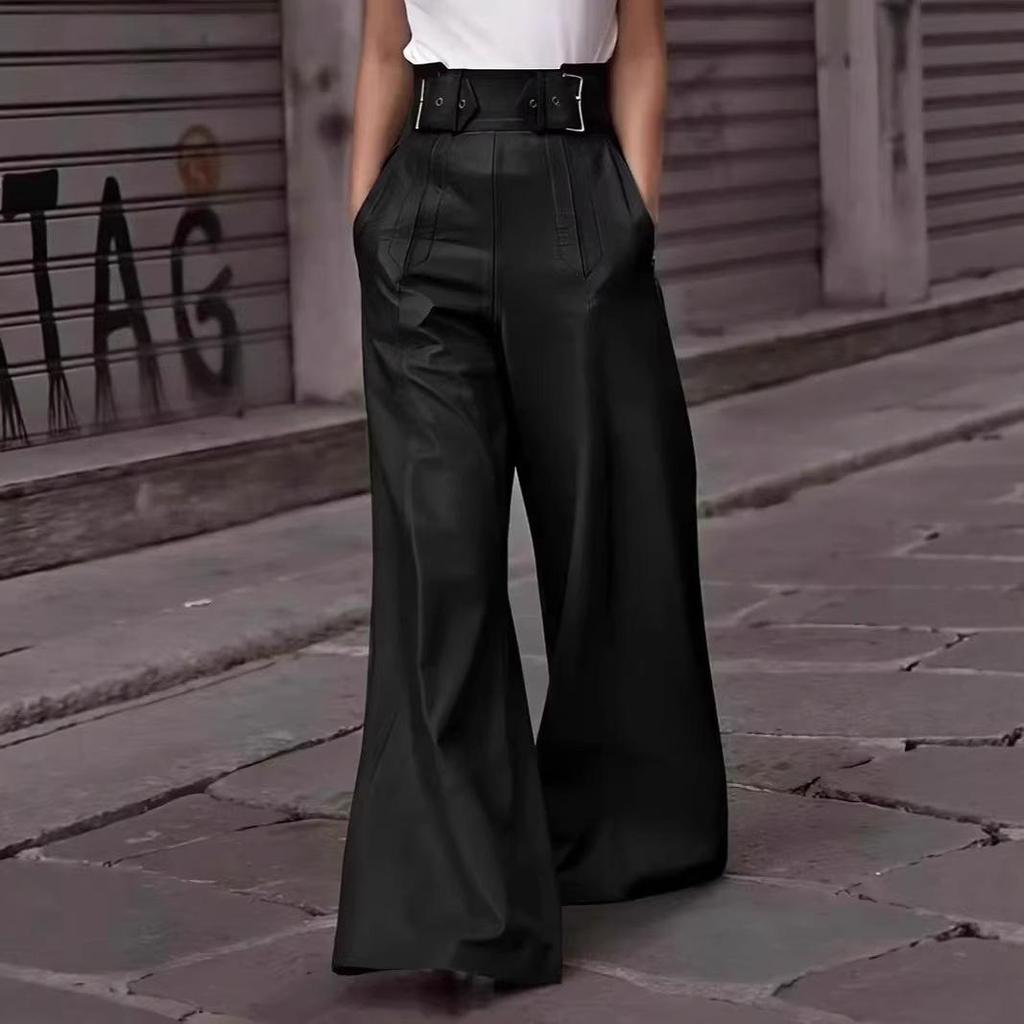 2026 High Waist PU-Leder Schlaghosen mit Taschen - Lässig, Lockerer Schnitt
