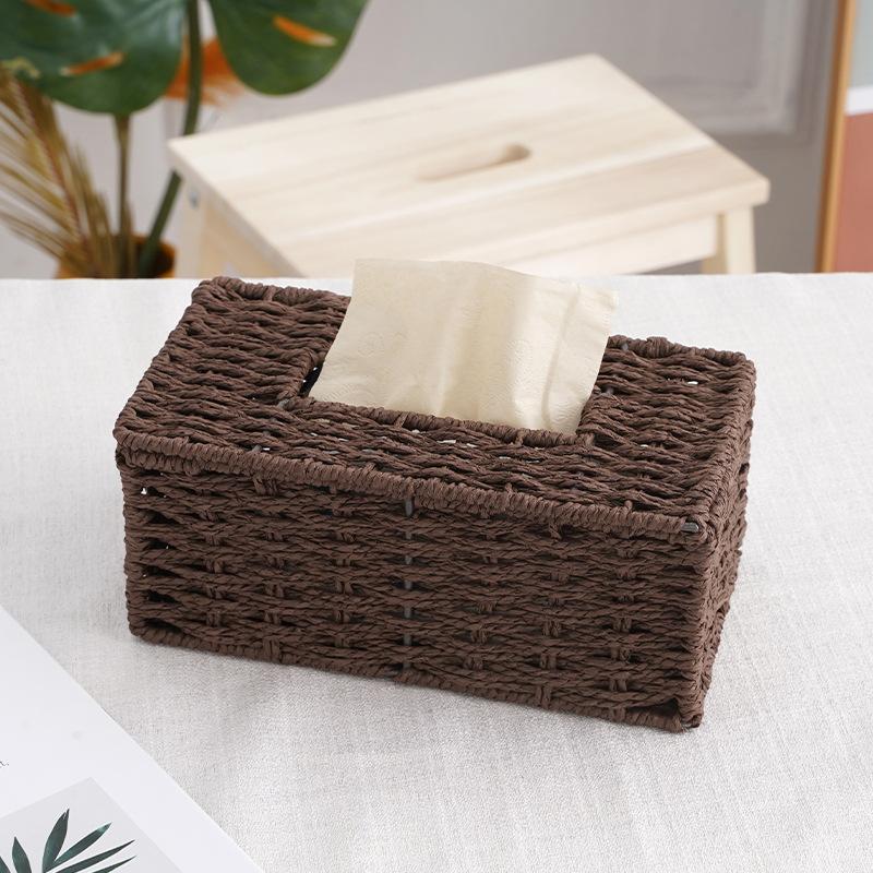 Handmade Woven Paper Box Napkin Paper Box Household Tissue Box Rattan Woven Paper Box Creative Tissue Tube Woven Basket