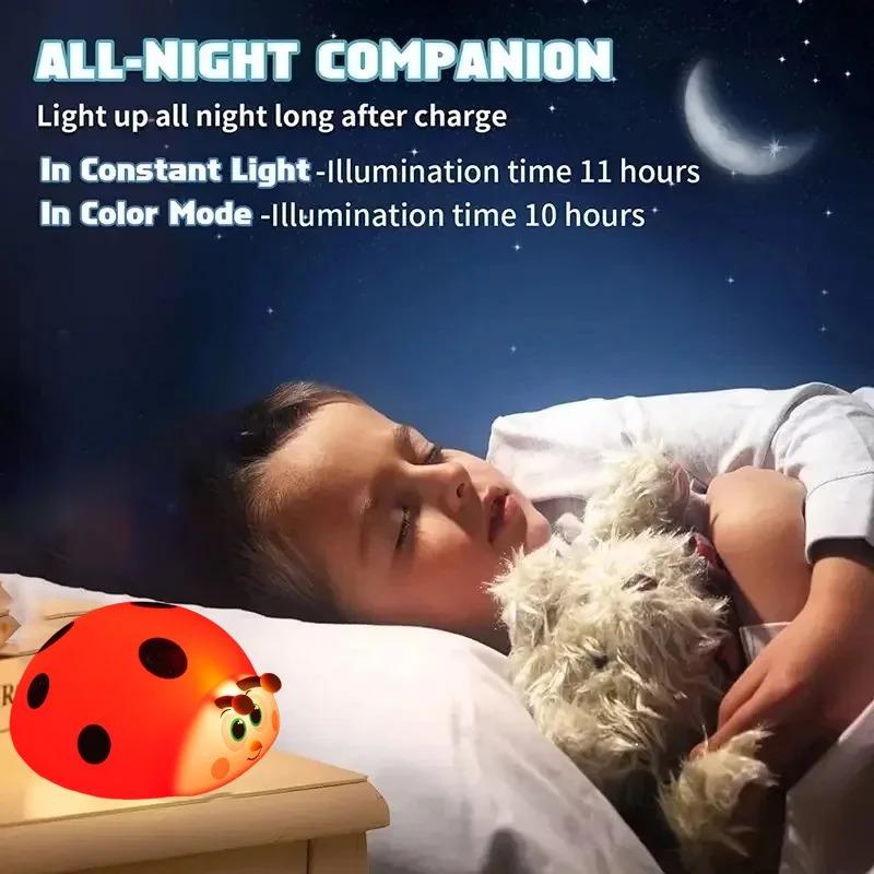 Night Light Silicone Nursery Sleeping Lamp Touch Control Nightlights USB Rechargeable Table Lamp for Baby Child Cute Ladybug
