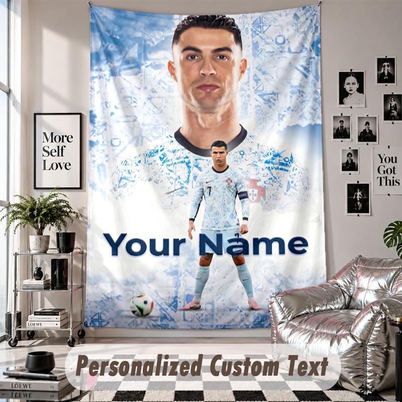 Wall Hanging Tapestry With Custom Name & Text, Cristiano Ronaldo Decorative Tapestry For Bedroom