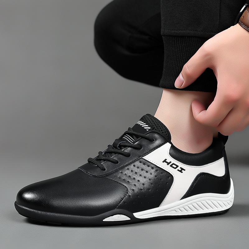 Men's casual leather shoes spring new fashion trend men's sports shoes leather breathable running shoes