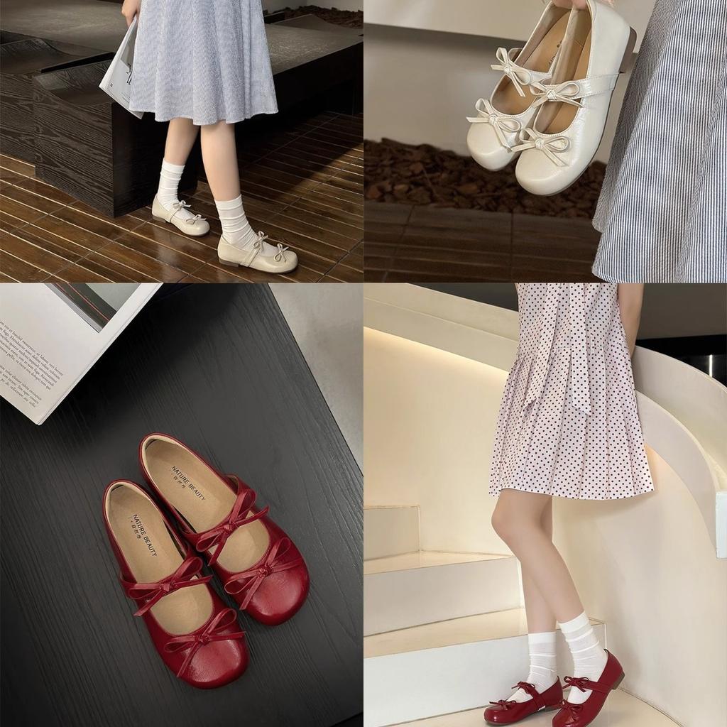 Flat-bottomed Comfortable Soft-soled Shoes with Bow, Light-mouth Laden Shoes, Versatile Casual Retro One-pedal Grandma Shoes