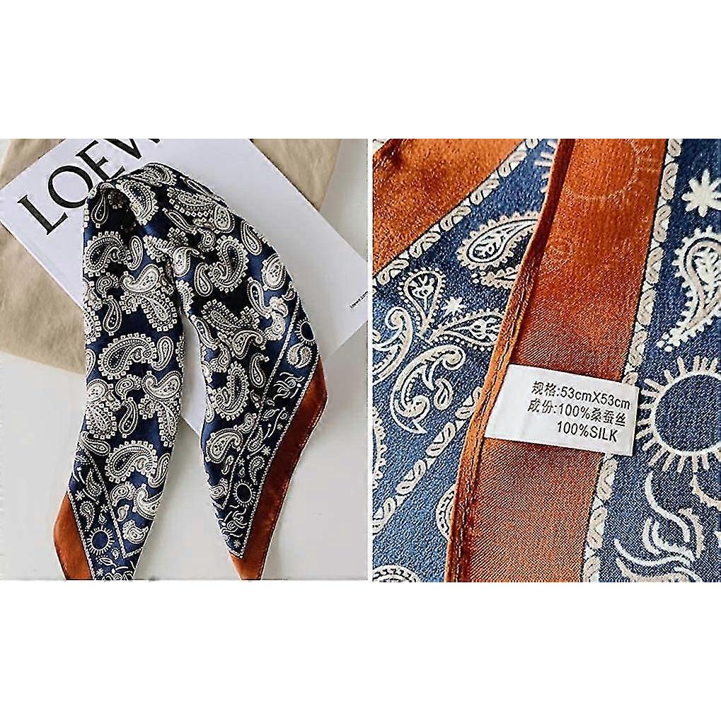 Écharpes en pure soie de mûrier pour femmes Petit foulard carré 53 cm x 53 cm Respirant Léger Foulard de cou Foulard imprimé pour la tête