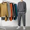 Men's Autumn & Winter Casual Sports Suit: Waffle Long-Sleeve T-Shirt & Trousers Set