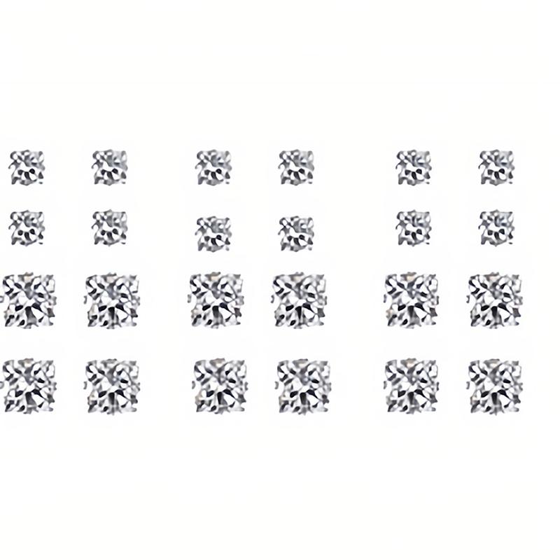 1Set White Shiny  Zircon Earrings Set  Geometric Ear Studs For Women Trend Minimalist Jewelry Accessories Gifts