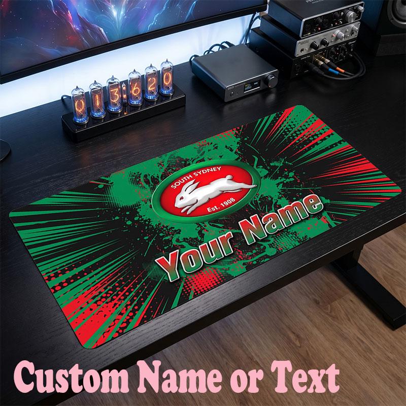 South Sydney Rabbitohs Customized Name Text Mouse Pad, Large Desk Mouse Mat Personalized Home Office Present