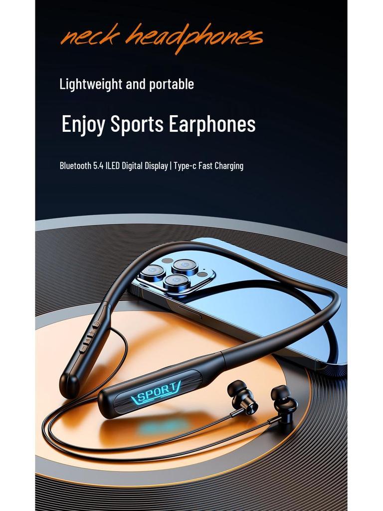 Cross-Border Sports Bluetooth Earphones: In-ear, Neck-Hanging, Heavy Bass, Long Battery Life