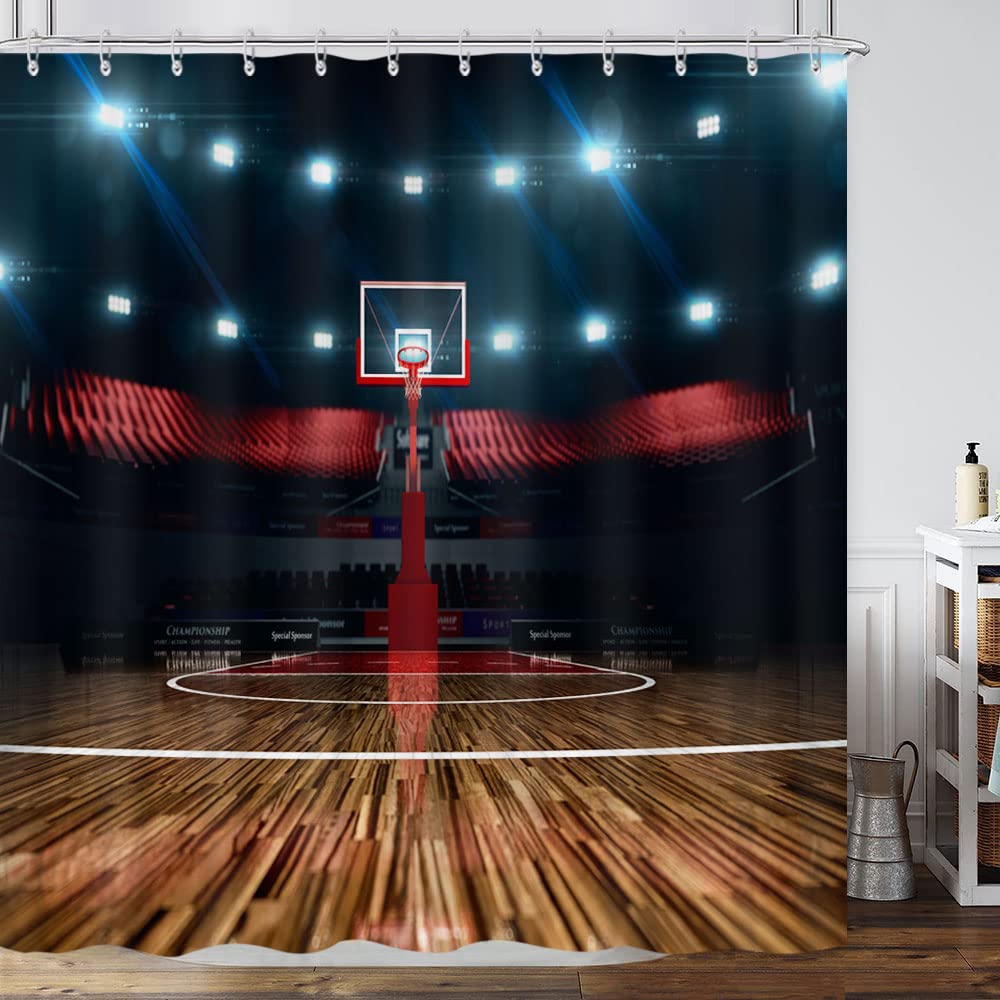 Basketball Shower Curtain For Boys Teen Ball Sports Bath Curtain Waterproof Fabric Bathroom Accessories With Hooks