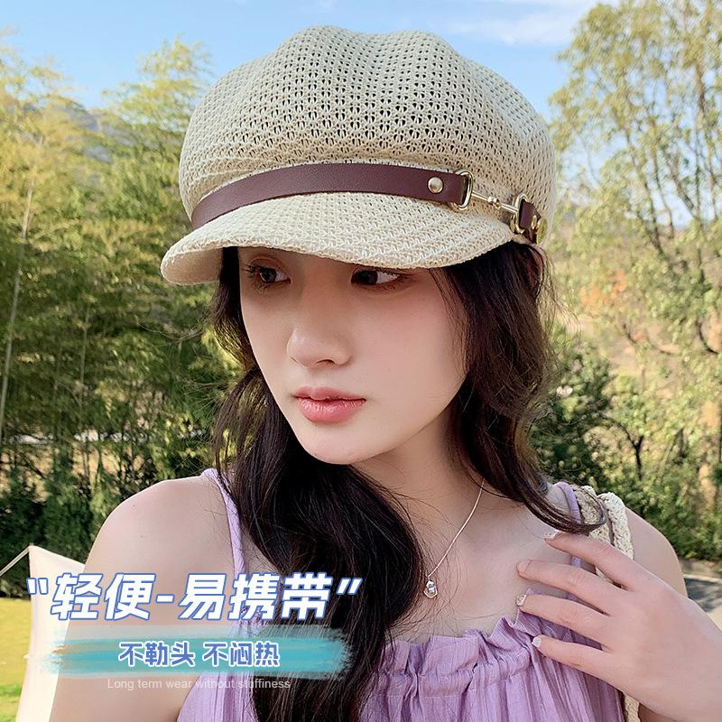 Hat women's spring and summer fashion knitted breathable beret summer sunshade sunscreen octagonal hat