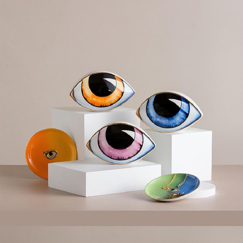 Vilead Ceramics Evil Eye Sculptures Devil's Eye Statue Charm Desktop Ornaments Home Living Room Decoration Feng Shui Accessories