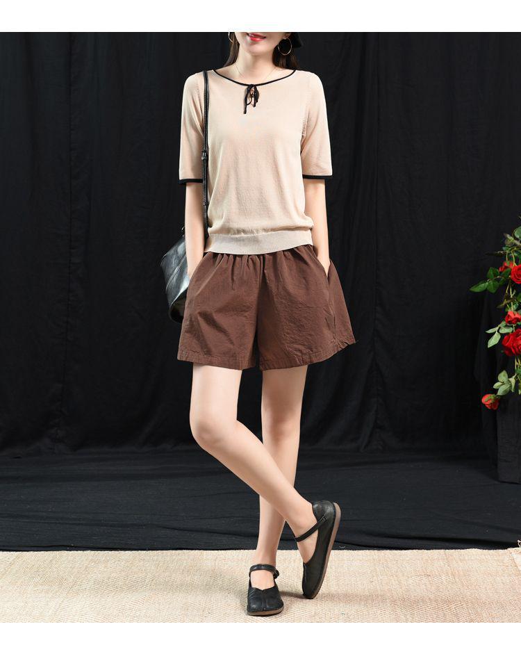 Plus Size Women's Retro Artistic Cotton Summer Casual Elastic Waist Wide-Leg Shorts