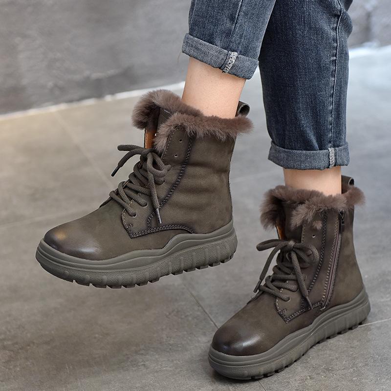 GKTINOO 2025 Winter New Genuine Leather Thick Sole Fur Real Short Boots Women Platform Side Zipper Snow Boots