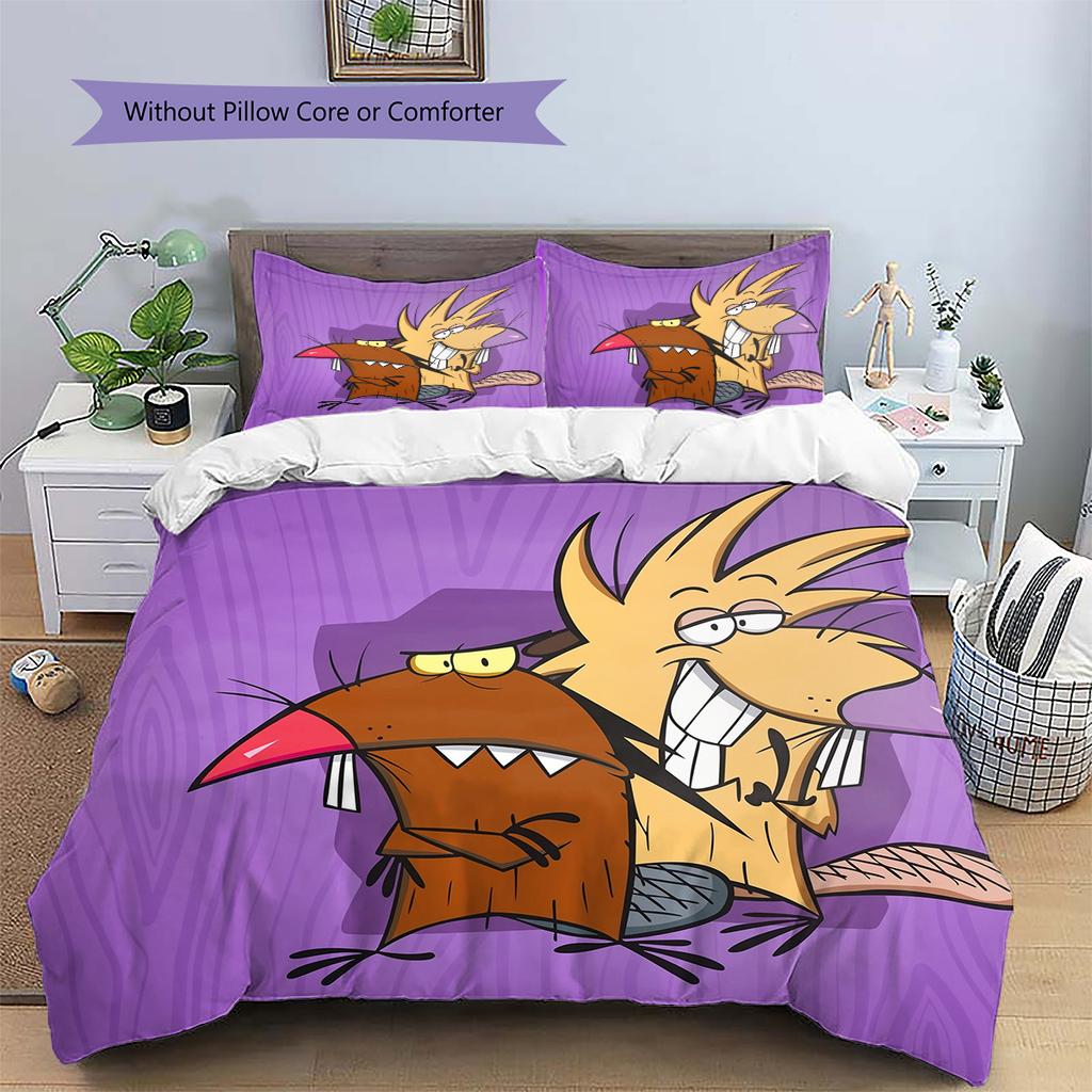 Angry Beavers  Pattern Bedding Quilt Set  Home Decoration  Gift (1 * Duvet Cover + 2 * Pillowcase  Without Core)