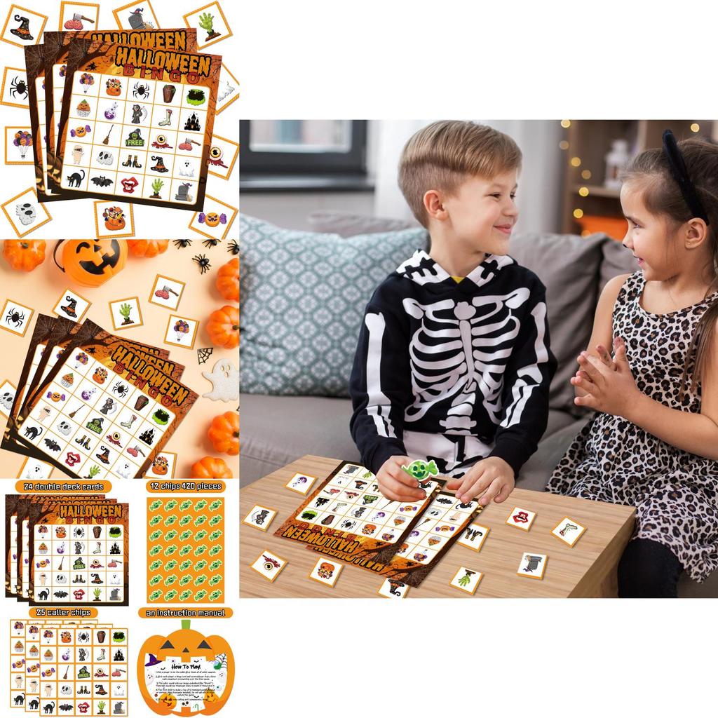 Halloween Party Bingo Card Game With Call Sheets And Decorations For Festive Events