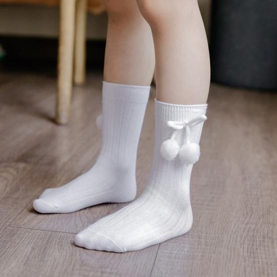 1 Pair Baby Socks Two Balls Knitted Autumn Winter Elastic Opening Middle Tube Toddler Girls Socks for Home