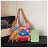Cut Out Knitted Shoulder Bag Little Fish Pattern Contrast Color Soft Large Tote Bag for Ladies Weekend Shopping Trips