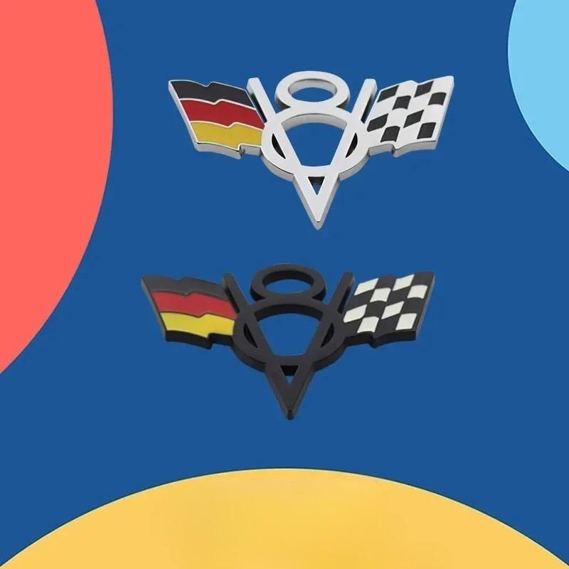 American Flag V8 V 8 Italy UK Germany US National Flag for Fender Trunk Rear Bonnet Nameplate Decal Emblem Badge Sticker