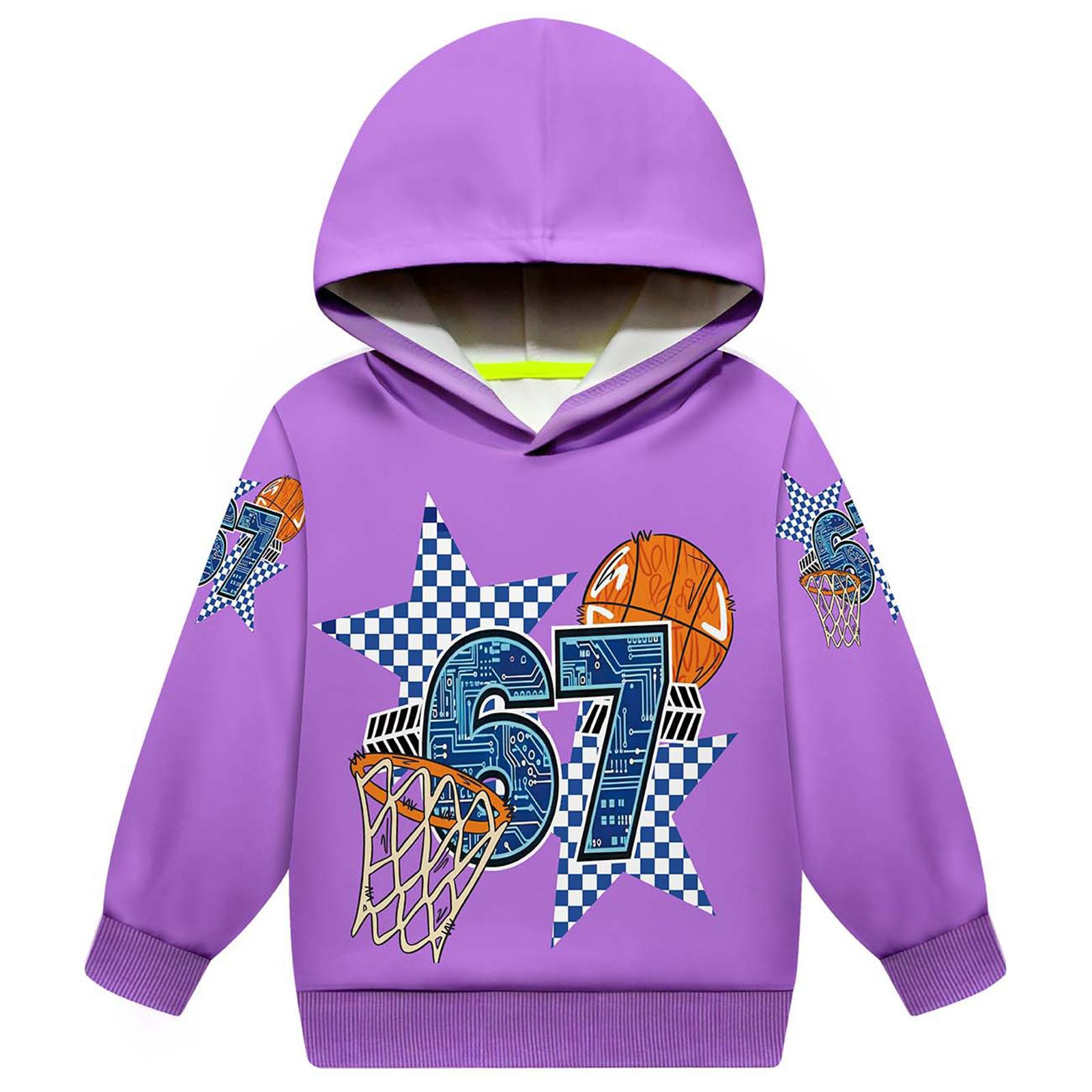 

Children s Fashionable Long Sleeved Printed Hooded Top Loose Fitting Sweatshirt Top 160 фіолетовий