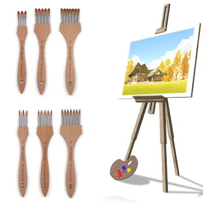 Round/Flat Multi-Tooth Comb Brush Nylon Wool Bamboo Handle Watercolor Brush Painting Supplies Art Stationery Acrylic Paint Brush