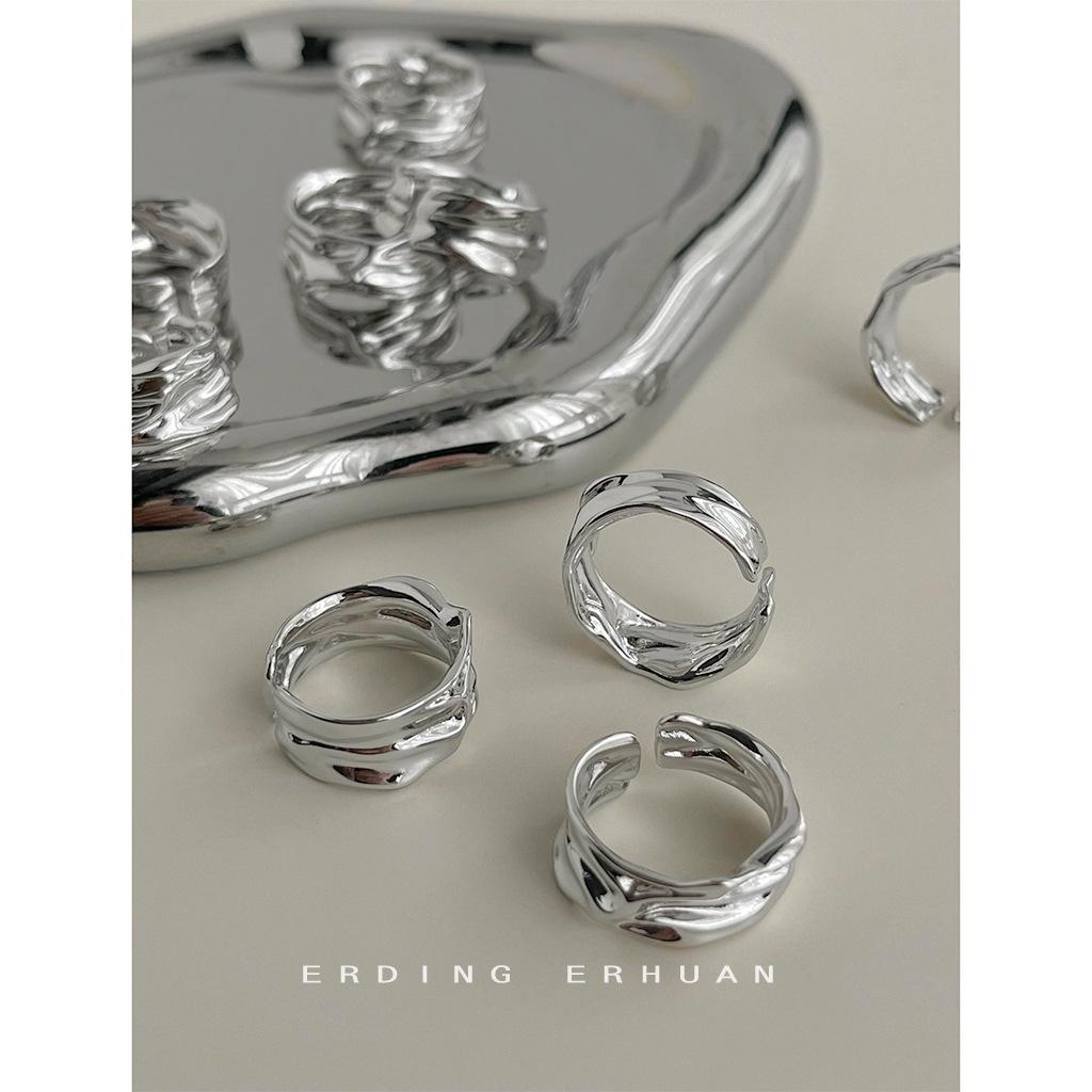 Mobius Electroplated Real White Gold Opening Adjustable Cold Wind Metal Liquid Ring Index Finger Ring