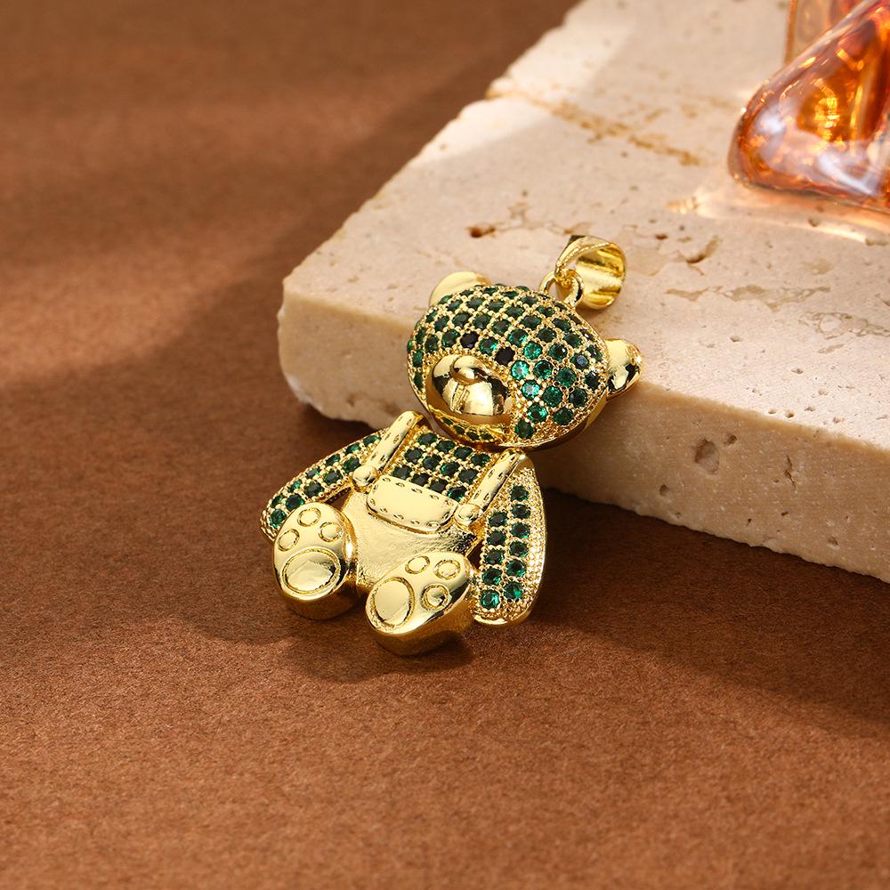 Exaggerated Copper Panda Pendant with Diamonds - Fashionable, Cute, Color-Preserving Animal Bear Charm Jewelry