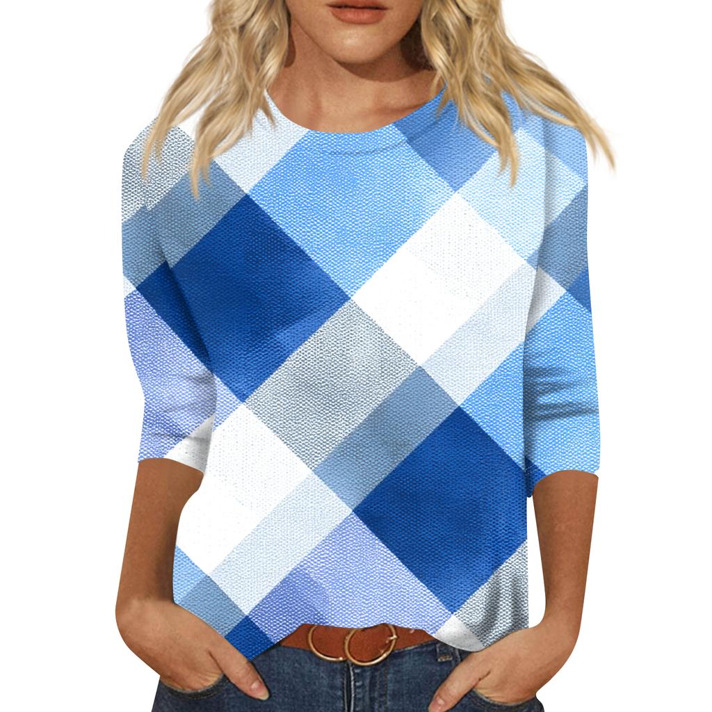 Women's Fashion Casual Round Neck Three-quarter Sleeve Gradient Print T-shirt Top