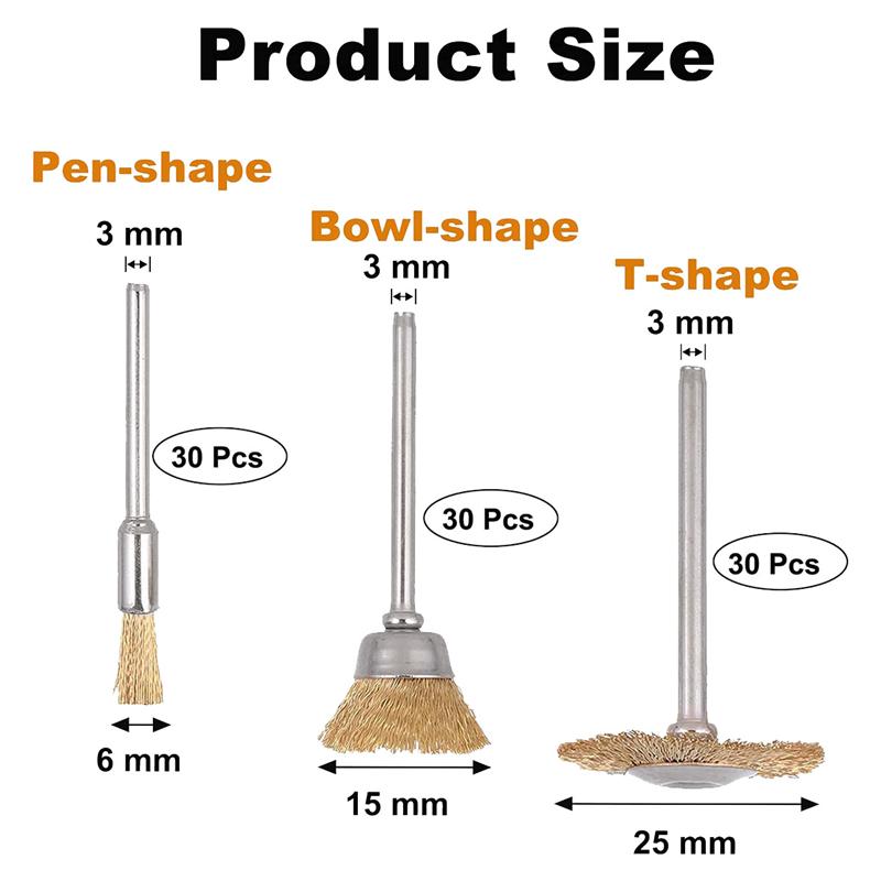 ABGE-90 Pcs Pen-Shaped Steel Wire Wheel Brush Set For Rust Removal Stripping Polishing