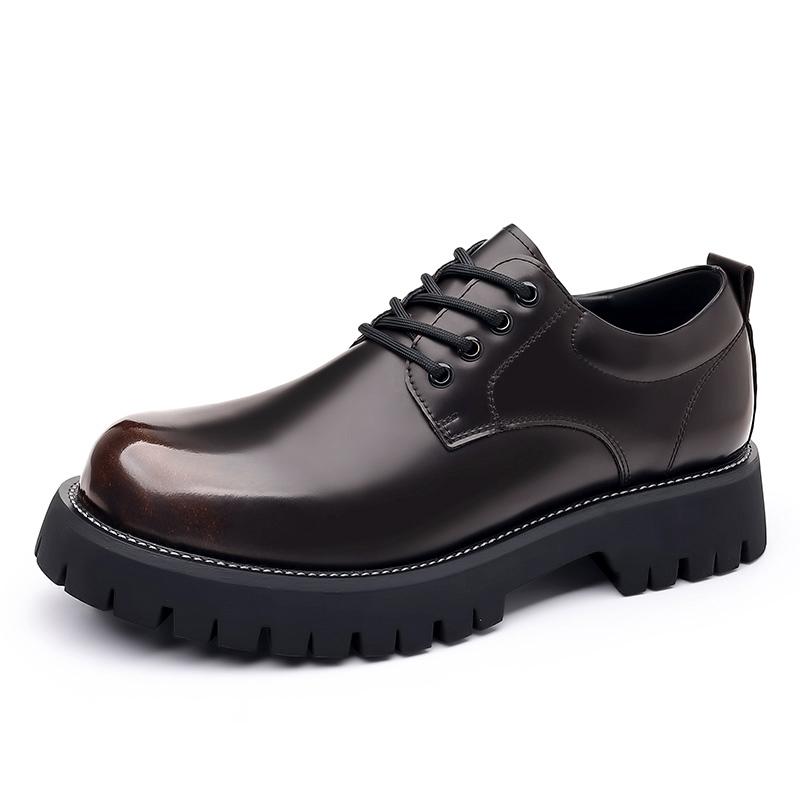 

WAERTA Мужские корейские кожаные туфли-оксфорды на платформе с застежкой-молнией, толстые мужские туфли дерби, повседневные туфли-лоферы для мужчин с квадратным носком, формальные туфли для вечерних платьев 41 коричневый