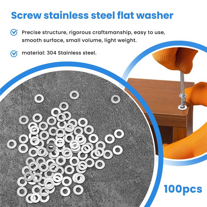 

ABWR-100Pcs M3 3 Mm Metric 304 Stainless Steel Flat Washer срібний