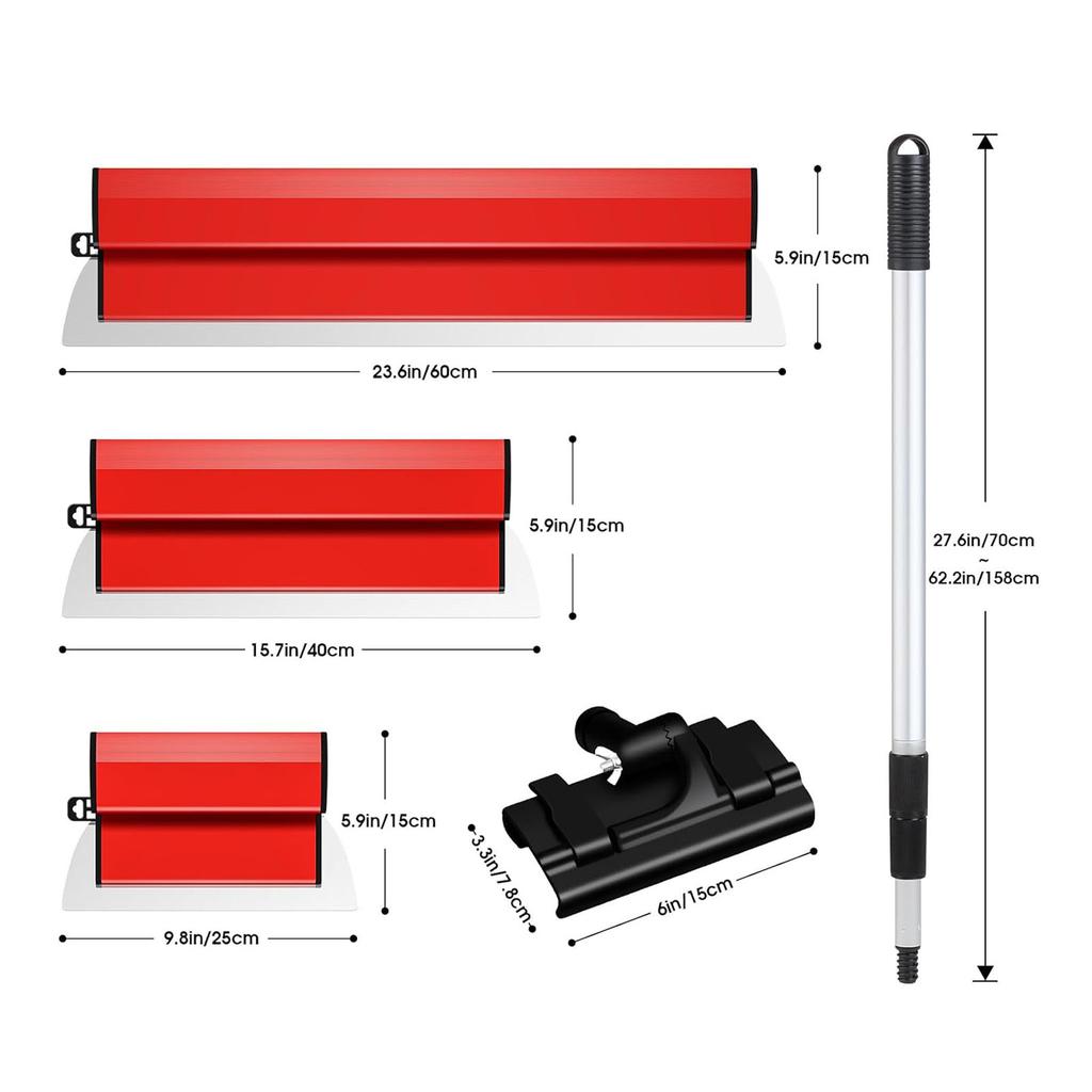 Wall Smoothing Tool Skimming Blade Set 250mm 400mm 600mm Smoothing Spatula with Extension Handle Pole for Wall Ceiling