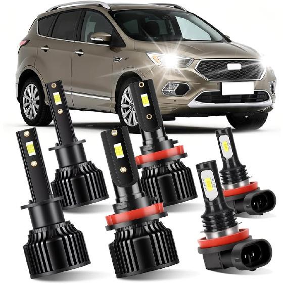 

Для Ford Focus 2012 2013 2014 2015 2016 2017 2018 Лампы фар дальнего и ближнего света, а также противотуманные фары, 6000K Белые CSP Чипы Легкая установка 6 ШТ.