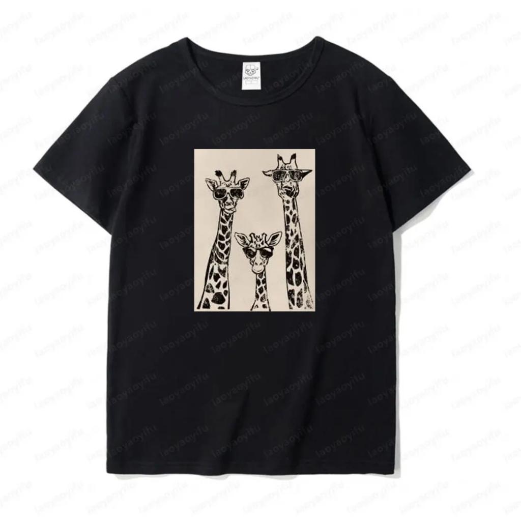 Interesting Giraffe Pattern Prints T-shirt Women Fashion Crewneck Short Sleeve Animal Lover Summer Daily Life Casual Tee Tops