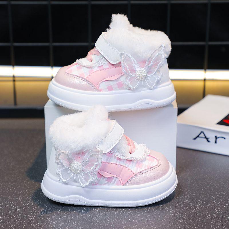 Модные флисовые снегоступы для девочек, Зимние детские комфортные флисовые ботинки 18