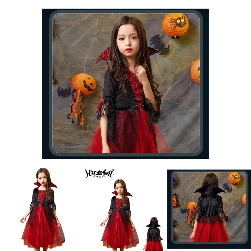 Kids Halloween Wicked Vampire Cosplay Costume Red Tulle Skirt Fancy Dress Party