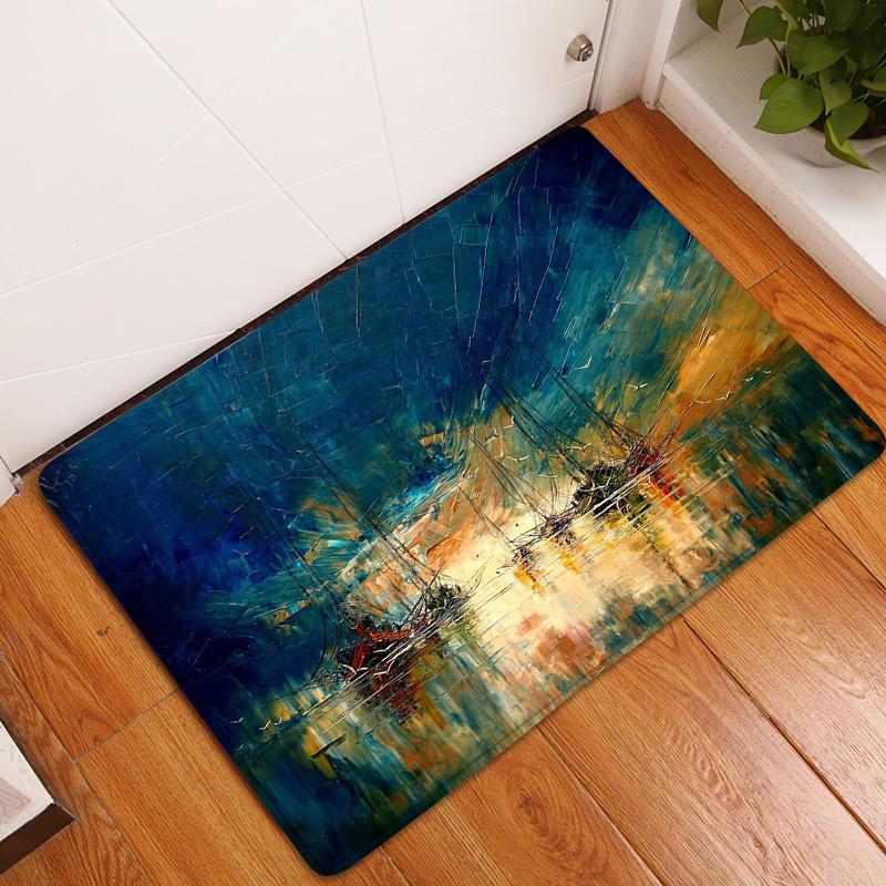 Oil Painting Floor Mat Bedroom Living Room Bathroom Rug Decoration Pastoral Print Door Mat Corridor Carpet